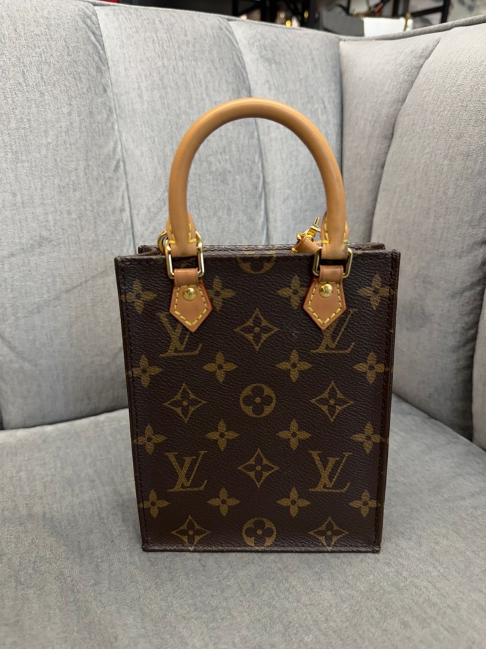 Louis Vuitton Brown Monogram Mini Vertical Tote with Tan Handles